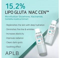APLB 글루타티온 나이아신아마이드 페이셜 토너 | LIPO GLUTA NIAC CEN™ 15.2% 5.41 FL.OZ/한국 스킨케어, 수분 보충, 나이아신아마이드를 통해 피부결을 부드럽게 하고 피부 결을 개선합니다.