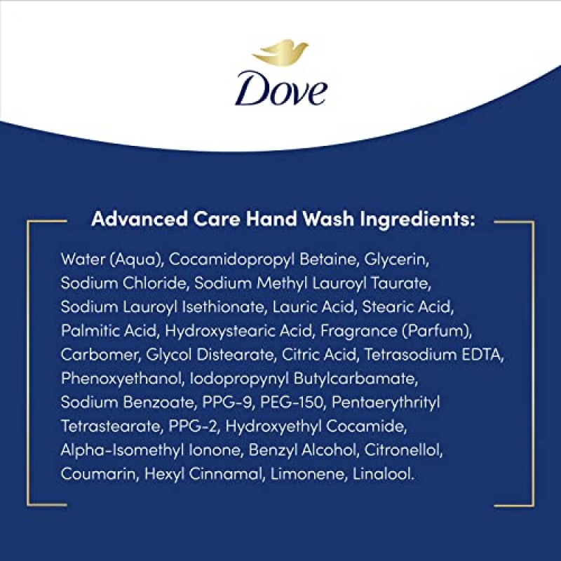 Dove Advanced Care 핸드 워시 딥 모이스처 4개는 부드럽고 매끄러운 피부를 선사하며, 일반 핸드 비누보다 더 많은 보습 성분을 함유하고 있습니다. 12온스