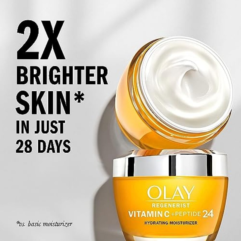 Olay Regenerist 비타민 C + 펩타이드 24 더 밝은 피부를 위한 브라이트닝 페이스 모이스처라이저, 어두운 반점을 위한 가벼운 노화 방지 크림, 건성용 Olay Whip 여행용 크기 포함, 1.7 온스