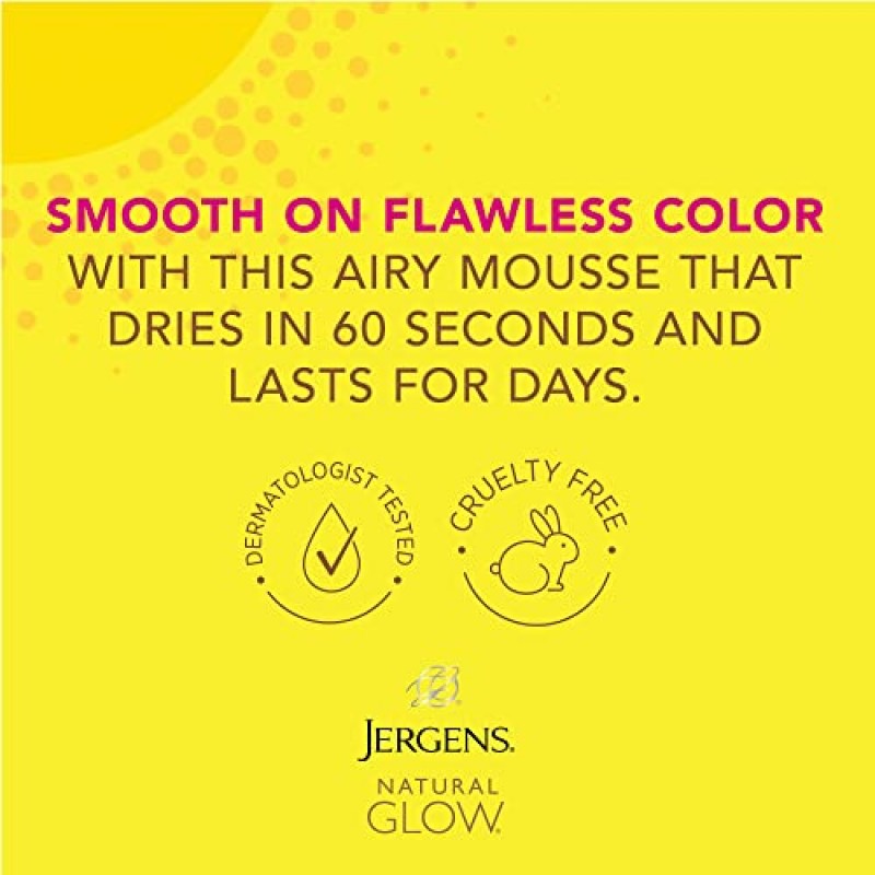Jergens Natural Glow 인스턴트 셀프 태너 무스, 햇빛 없는 태닝 라이트 브론즈 태닝, 자연스러운 태닝을 위한, 6온스(2팩)
