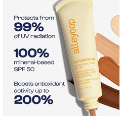 Alleyoop Sunsational Tinted Moisturizer Sunscreen for Face Broad Spectrum SPF 50, 나이아신아미드와 호호바가 함유된 틴티드 100% 미네랄 자외선 차단제, 수분을 보호하고 피부를 진정시킵니다. 비건, 동물 실험을 하지 않음 - Beam