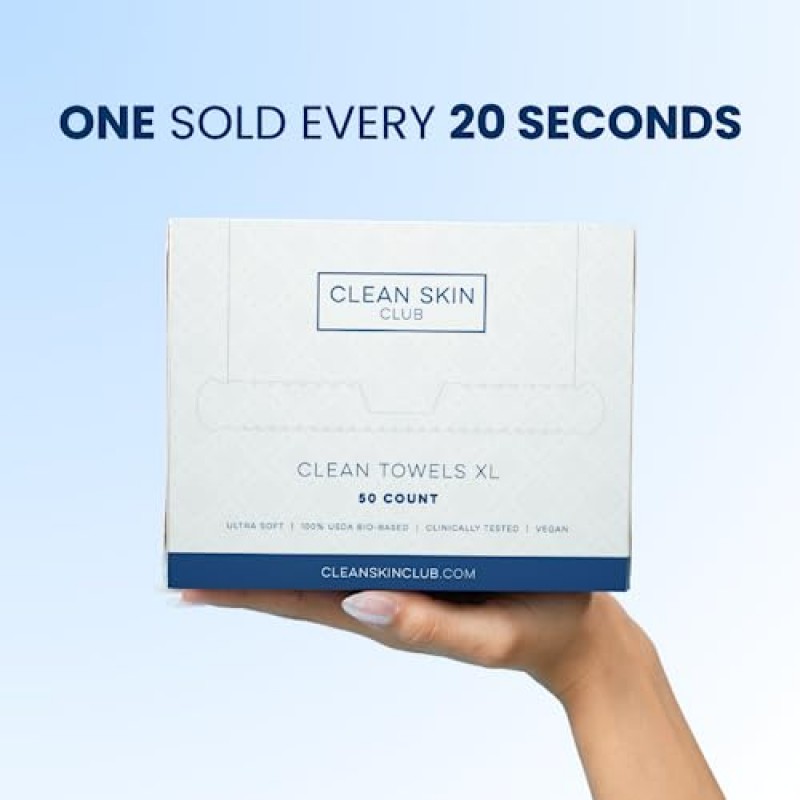 Clean Skin Club 클린 타월 XL 여행용, 3팩 USDA 인증 100% 바이오 기반 피부과 전문의 승인 페이스 타올, 일회용 페이스 타올, 페이셜 수건, 메이크업 리무버 드라이 와이프, 울트라 소프트, 30CT