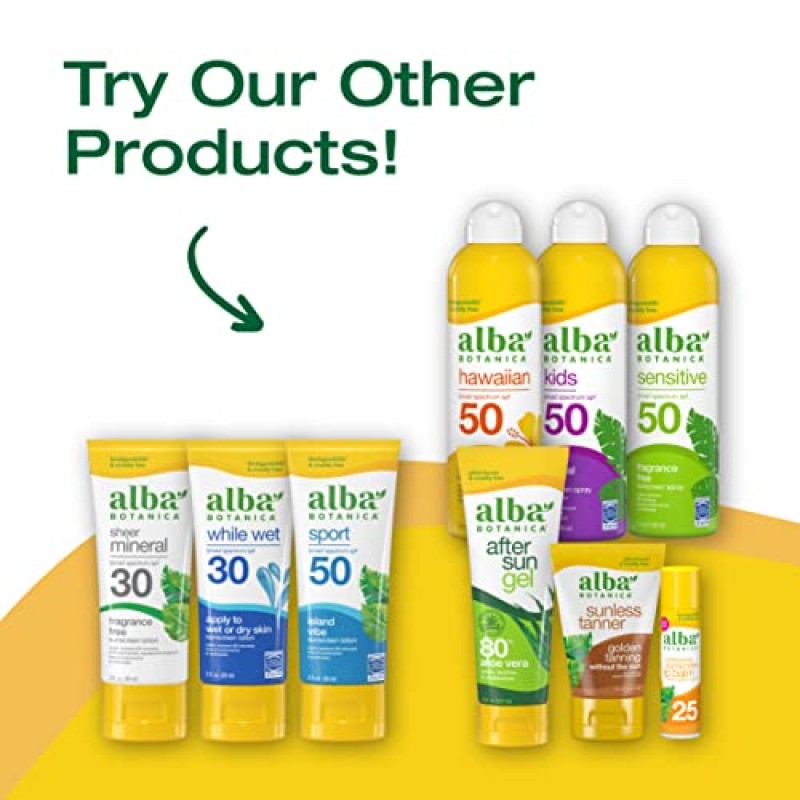Alba Botanica 얼굴 및 몸용 자외선 차단제, 하와이 알로에 베라 자외선 차단제 로션, 광범위한 스펙트럼 SPF 15 자외선 차단제, 방수 및 생분해성, 3 fl. 온스 병