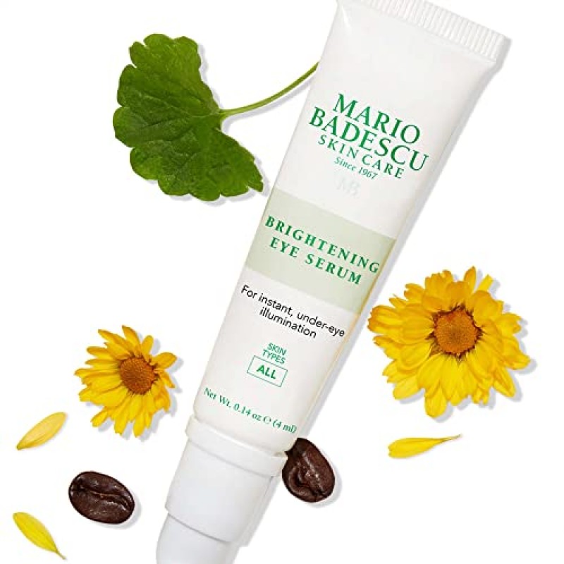 Mario Badescu 브라이트닝 & 리바이탈라이징 언더 아이 세럼, 안티 에이징 & 하이드레이팅, 카페인과 스쿠알란으로 잔주름과 다크서클을 완화합니다, 0.5온스