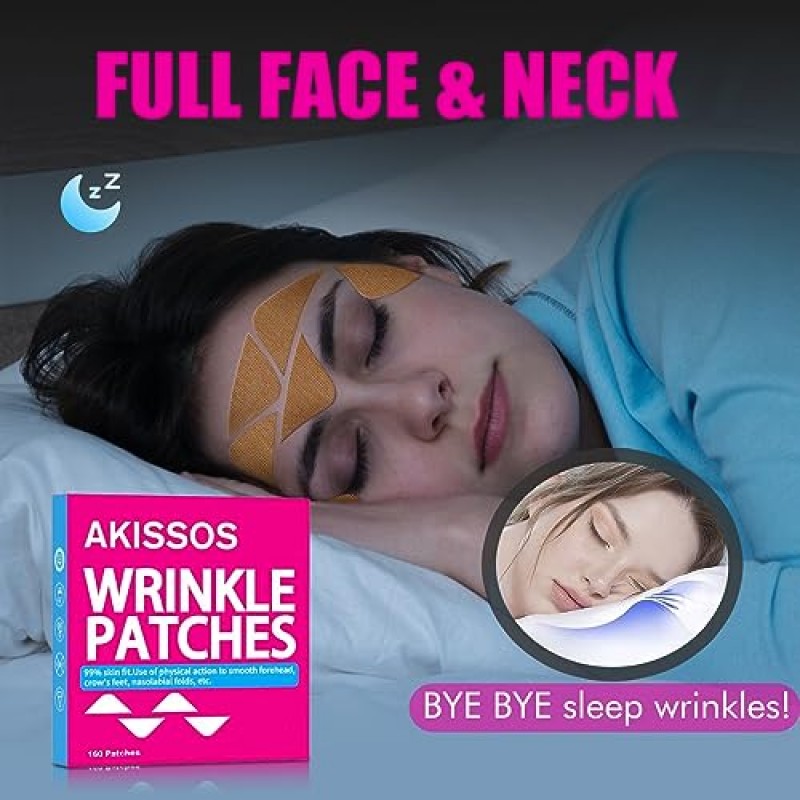 Akissos 주름 패치 160 PCS 페이스 리프트 테이프 DIY 다기능 컴포트 스무스 스킨 솔루션(이마, 눈 11라인, 눈가 주름, 웃음 라인, 목 및 얼굴 밤새 - 오일 스킨 페이셜 케어)