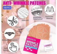Akissos 주름 패치 160 PCS 페이스 리프트 테이프 DIY 다기능 컴포트 스무스 스킨 솔루션(이마, 눈 11라인, 눈가 주름, 웃음 라인, 목 및 얼굴 밤새 - 오일 스킨 페이셜 케어)