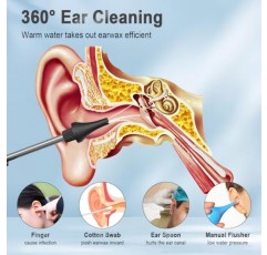 수력 귀청소기, 귀지 제거 키트 방수 USB 충전식 안전하고 효과적인 트리플 제트 스트림 3가지 압력 설정 3가지 모드 귀지 제거 키트(대야 및 교체 가능한 노즐 6개 포함)