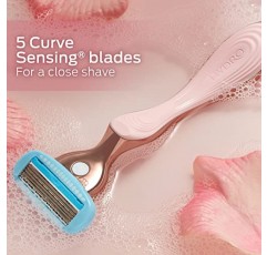 Schick 하이드로 실크 로즈 골드 메탈 면도기 | 여성용 면도기, 여행용 면도기, 여성용 면도날 5개 | 핸들 1개 및 면도기 리필 2개