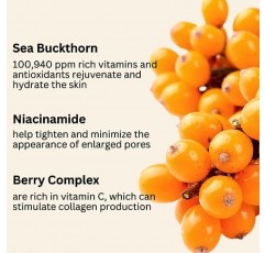 엘렌실리아 C-베리 스킨 모공 패드 60개 - 래디언스 효과를 위한 바다 갈매나무(Hippophae Rhamnoides) 과일 추출물 - 각질 제거, 해독, 더 큰 패드 크기를 위한 비타민 캡슐 - 한국 스킨 케어
