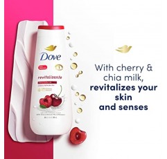 Dove 바디워시 리바이탈리잔테 체리 & 치아 밀크 4개, 재생되고 건강해 보이는 피부를 위한 부드러운 피부 클렌저, 24시간 재생 마이크로모이스처 20온스