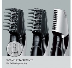 Panasonic 남성용 바디 헤어 트리머, 무선 방수 디자인, 부드러운 전신 손질을 위한 3개의 빗 부착물이 있는 V자형 트리머 헤드, ER-GK60-S(실버)