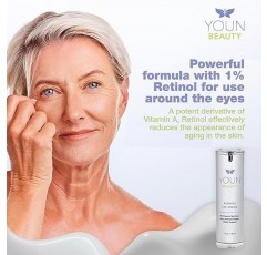 YOUN Beauty 1% 레티놀 아이 크림 by Holistic Dr. Anthony Youn – 레티놀 및 히알루론산 함유 파라벤 프리 안티 에이징 나이트 아이 크림 – 수분 공급 및 피부 퍼밍을 위한 눈 밑 크림, 1 Fl Oz