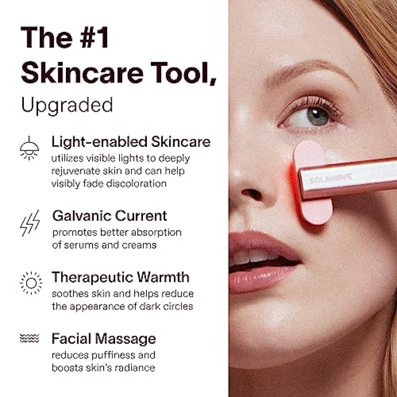 Solawave 4-in-1 래디언트 리뉴얼 완드 및 세럼 번들, 페이셜 마사지기가 포함된 페이스 스킨케어 완드, 리뉴 콤플렉스 세럼이 포함된 페이셜 완드(로즈 골드)