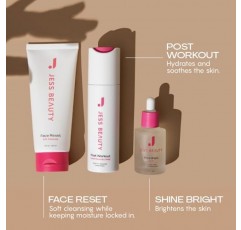 Jess 뷰티 페이스 리추얼 번들, 페이스 리셋 클렌저 5 fl. oz, 샤인 브라이트 세럼 1 fl. oz, 운동 후 젤 마스크 1.7 fl. 온스