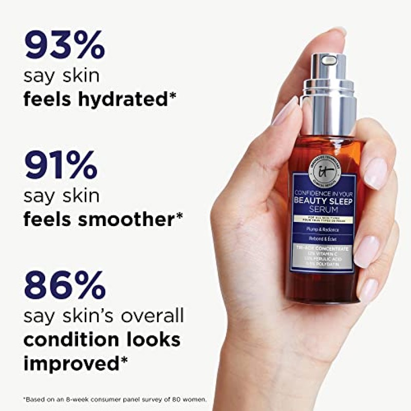 IT Cosmetics Confidence in Your Beauty 수면 삼중 항산화 브라이트닝 세럼 - 24시간 수분 공급 - 노화 방지 - 12% 비타민 C 세럼 - 무향 - 모든 피부 타입, 1.0 fl. 온스