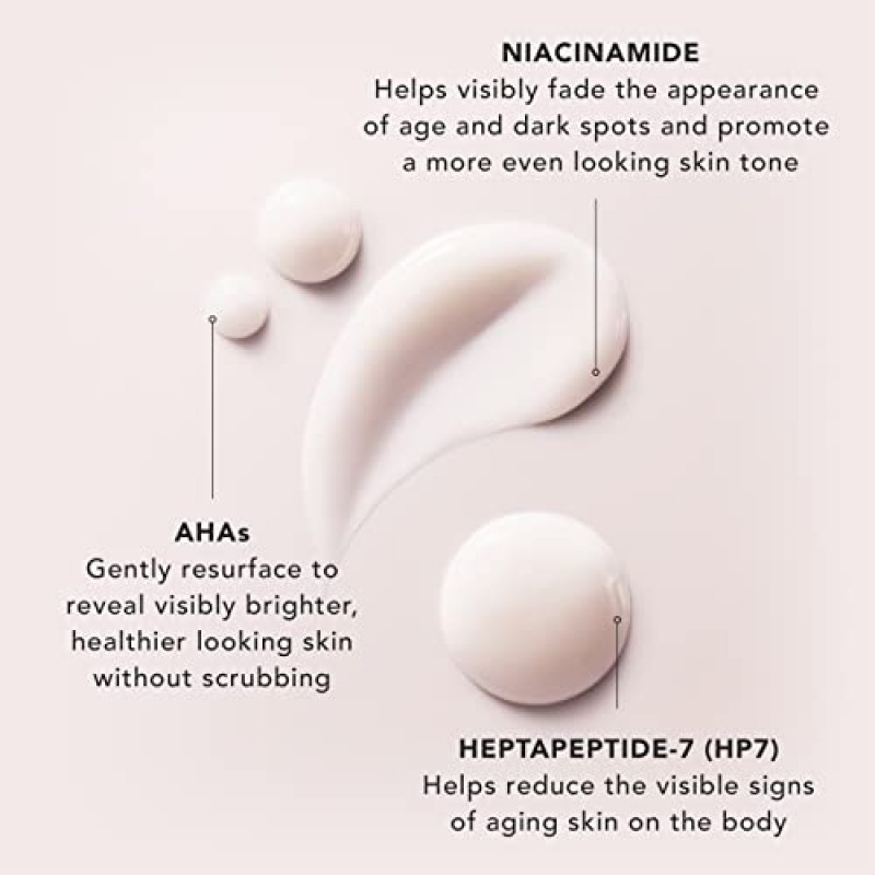 JLO BEAUTY Tighten + Tease™ 얼티밋 바디 세럼 | 펩타이드, 나이아신아마이드, 벤토나이트 클레이 + AHA가 풍부하여 피부톤을 밝고 균일하게 | 4.06온스