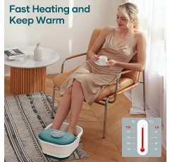 CURECURE 접이식 발 스파 목욕 마사지기(열, 거품 및 타이머 포함), 95-118°F 조절 가능한 온도 빠른 가열, 집에서 발 스트레스 완화를 위한 페디큐어 스톤 및 마사지 롤러 포함