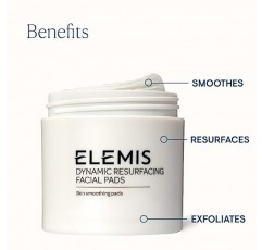 ELEMIS 다이나믹 재포장 페이셜 패드 | 부드러운 듀얼 액션 텍스처 트리트먼트 패드로 피부를 편리하게 매끄럽게 하고, 표면을 다시 덮고, 각질을 제거합니다 | 60 카운트