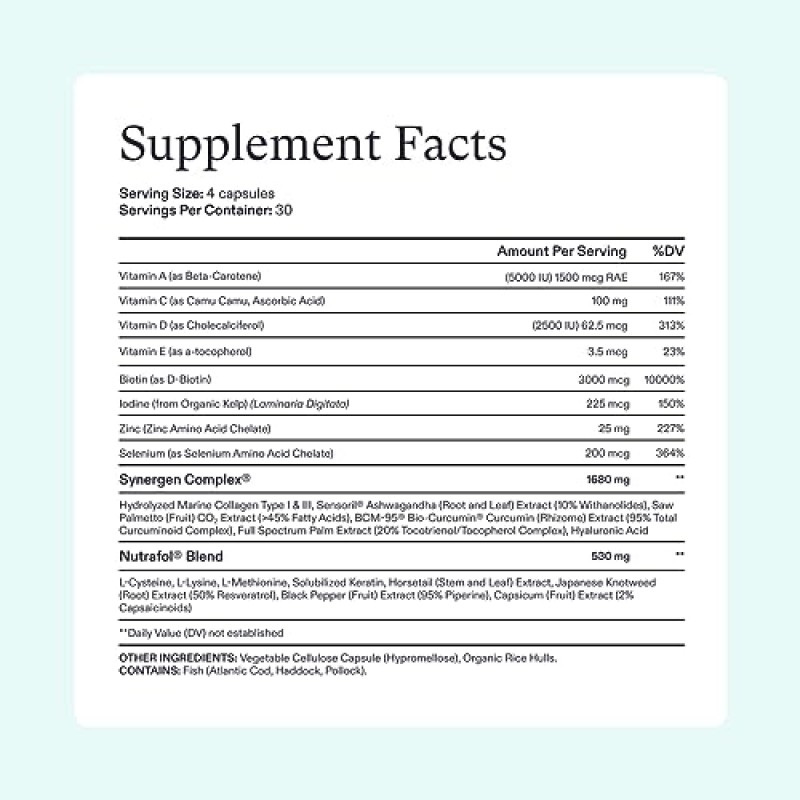 Nutrafol 여성용 모발 성장 보조제, 18-44세, 눈에 띄게 더 두껍고 강한 모발에 대해 임상적으로 입증됨, 피부과 전문의 권장 - 1개월 분량