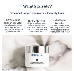 Beverly Hills MD 딥 리제너레이팅 줄기 세포 모이스처라이저 - 스위스 알파인 로즈 줄기 세포 및 히알루론산 함유 - 부드럽고 통통한 포뮬러로 얼굴과 목의 피부를 밝게 하고 활력을 줍니다