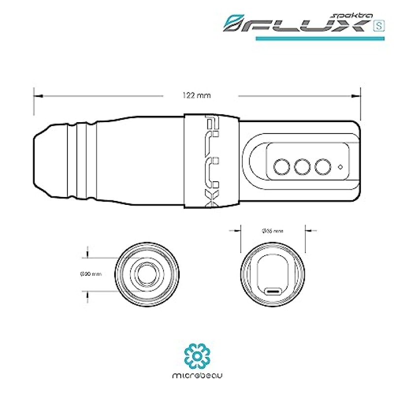 Microbeau - PowerBolt 1개가 포함된 Flux S 무선 문신 기계 - 스텔스 - 마이크로 블레이드 입술, 아이라이너 등을 위한 무선 문신 기계 펜