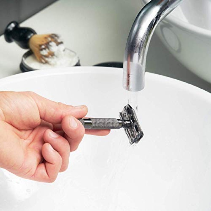ROCKWELL RAZORS 6C 건메탈 크롬 더블 에지 안전 면도기, 6가지 조절 가능한 면도 설정과 5개의 블레이드 포함