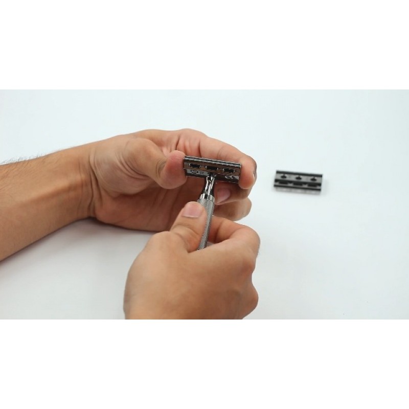 ROCKWELL RAZORS 6C 건메탈 크롬 더블 에지 안전 면도기, 6가지 조절 가능한 면도 설정과 5개의 블레이드 포함