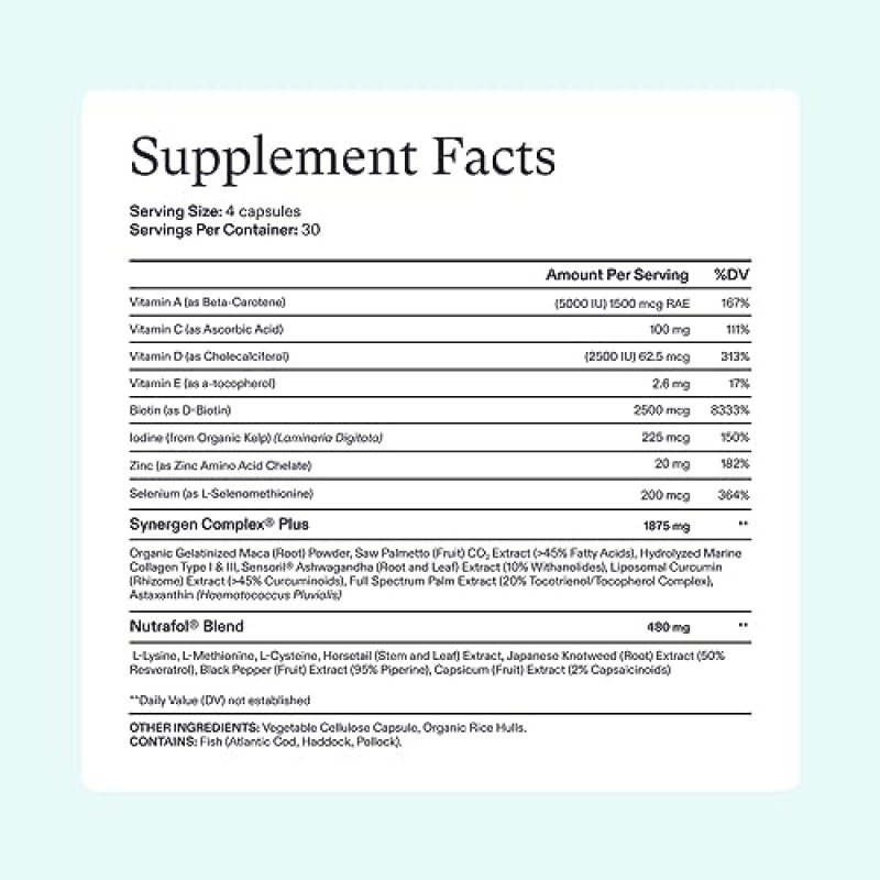 Nutrafol 여성용 밸런스 모발 성장 보조제, 45세 이상, 눈에 띄게 두꺼운 모발과 두피 커버력이 임상적으로 입증됨, 피부과 전문의 권장 - 1개월 분량
