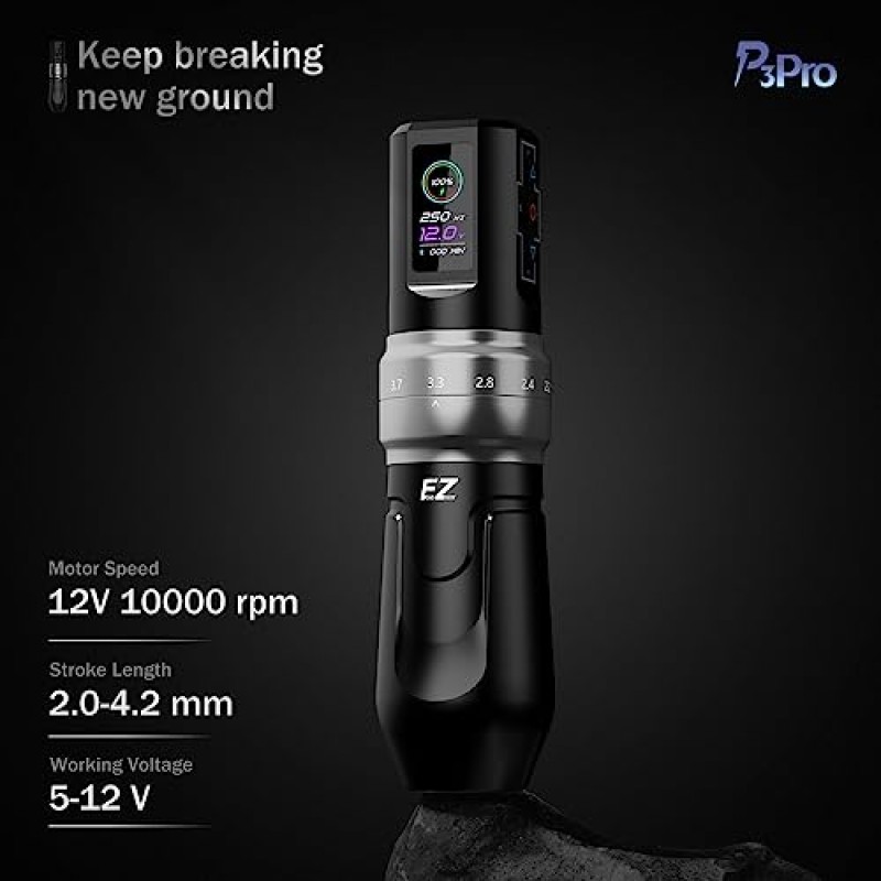 EZ 전문 문신 펜 키트, P3 Pro 문신 총 키트 1600mAh 전원 공급 장치 및 카트리지 바늘이 포함된 6 스트로크 무선 문신 기계 펜 초보자 예술가를 위한 문신 잉크 검정색(광택 빨간색)