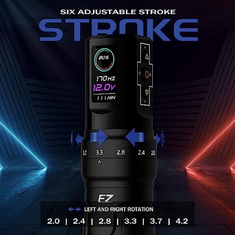 EZ 전문 문신 펜 키트, P3 Pro 문신 총 키트 1600mAh 전원 공급 장치 및 카트리지 바늘이 포함된 6 스트로크 무선 문신 기계 펜 초보자 예술가를 위한 문신 잉크 검정색(광택 빨간색)