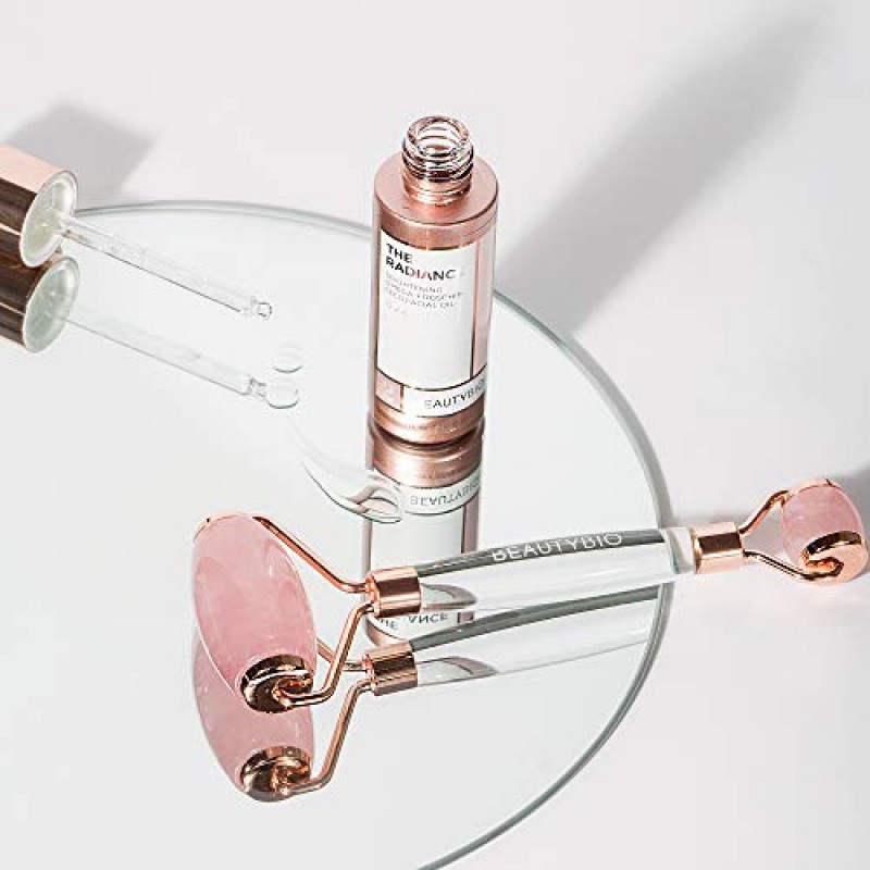 BeautyBio 석영 롤러 순수하고 지속 가능하게 수확된 브라질산 로즈 쿼츠 페이스, 아이 & 바디 롤러