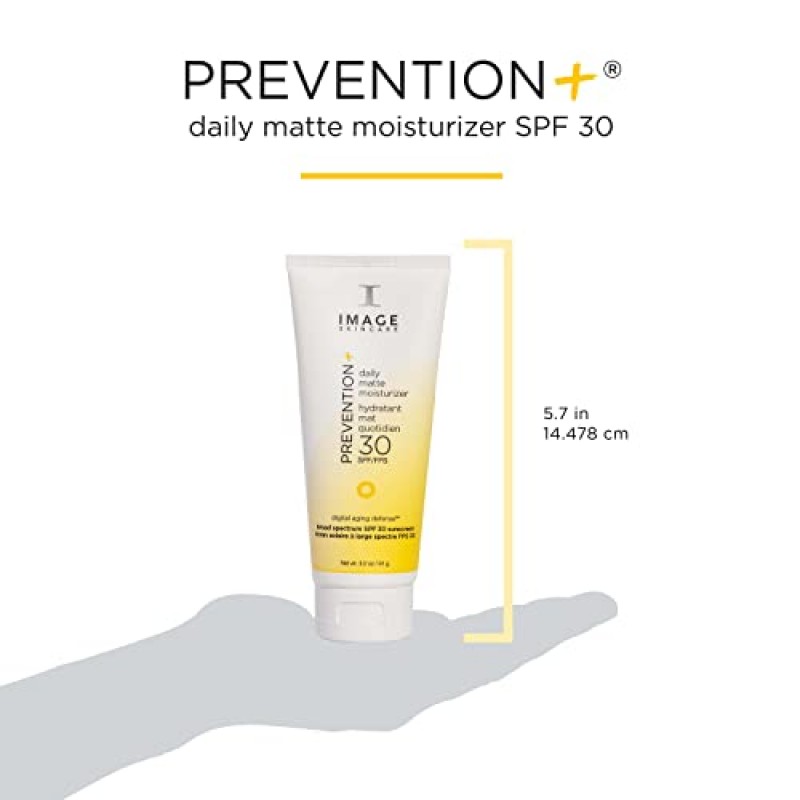 IMAGE Skincare, PREVENTION+ 데일리 매트 모이스처라이저 SPF 30, 산화아연 매티파잉 페이스 선스크린 로션, 3.2온스