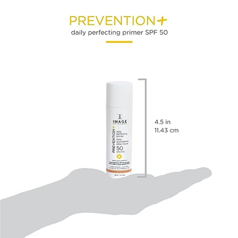 IMAGE 스킨케어, 예방+ 데일리 퍼펙팅 프라이머 SPF 50, 산화아연 페이스 프라이밍 선스크린 로션, 1온스