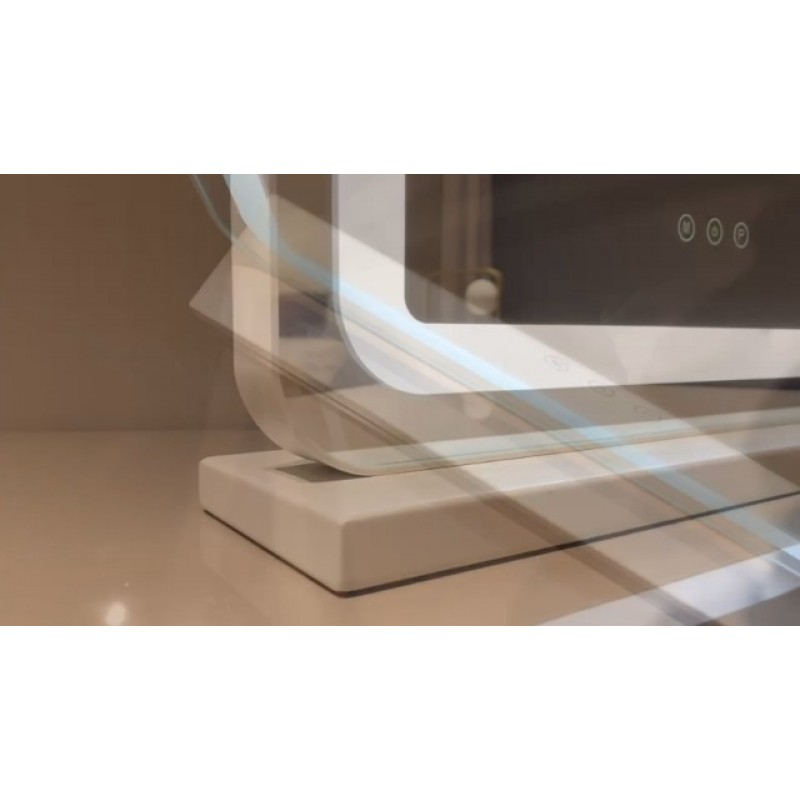 FENNIO 조명이 있는 화장 거울 19인치x22인치 - LED 조명 화장 거울, 조명이 있는 대형 화장 거울, 3색 조명 터치스크린, Led 거울 화장, 밝기 조절 가능, 화장대 탁상용, 침실