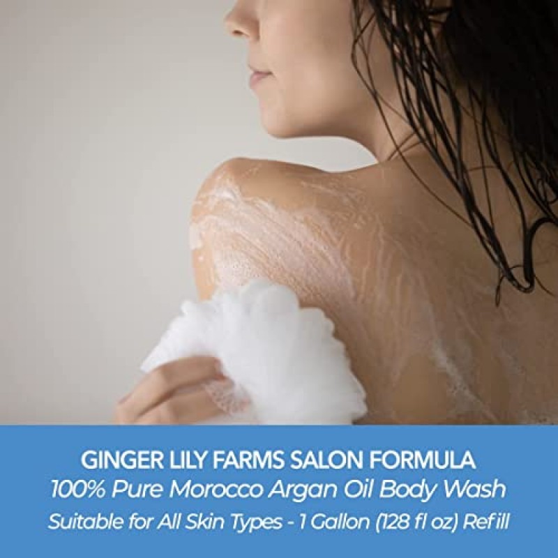 Ginger Lily Farms Salon Formula 모든 피부 타입을 위한 100% 순수 모로코 아르간 오일 바디 워시, 100% 비건 및 동물 실험을 하지 않음, 1갤런 리필(4개 팩)