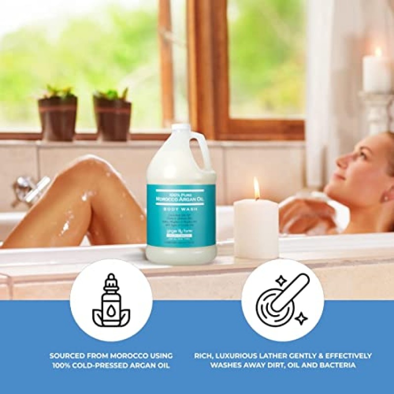 Ginger Lily Farms Salon Formula 모든 피부 타입을 위한 100% 순수 모로코 아르간 오일 바디 워시, 100% 비건 및 동물 실험을 하지 않음, 1갤런 리필(4개 팩)