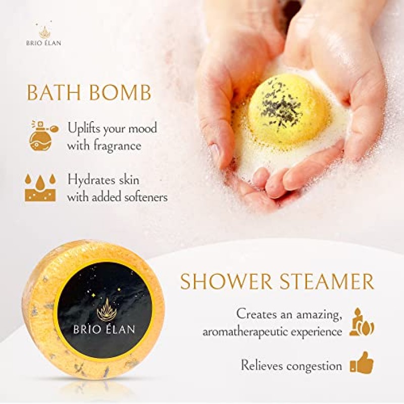 BRIO ELAN Ultimate 스킨 케어 & 웰니스 선물 세트, 전체 7피스, 세럼 3개 아로마테라피 양초 목욕 폭탄 샤워 스티머 & 구아샤 뷰티용 스킨 케어 도구(스파 선물 - 모든 경우)