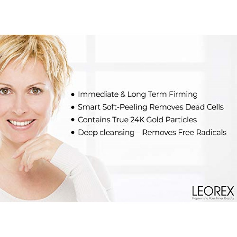 LEOREX 주름 개선 안티 에이징 골드 부스터 - 여성용 페이셜 마스크 24K 골드 입자로 강화된 스킨 케어, 딥 클렌징 페이스 마스크 팩, 리쥬브네이팅 뷰티 골드 페이스 마스크