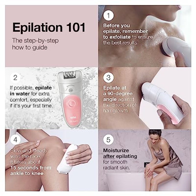 브라운 제모기 Silk-épil 5 5-620, 제모 장치, 여성용 제모기, 면도기 및 트리머, 무선, 충전식, 습식 및 건식, 6개 세트