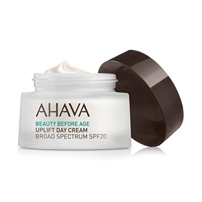 AHAVA 업리프트 데이 크림, 넓은 스펙트럼 SPF20 - 피부를 리프팅하고 탄력있게 가꾸어 주는 풍부한 수분 공급 크림, 깊은 주름을 완화하고 UVA/B 손상으로부터 보호, 독점적인 Osmoter & Tripeptide 38 함유, 1.7 Fl.Oz