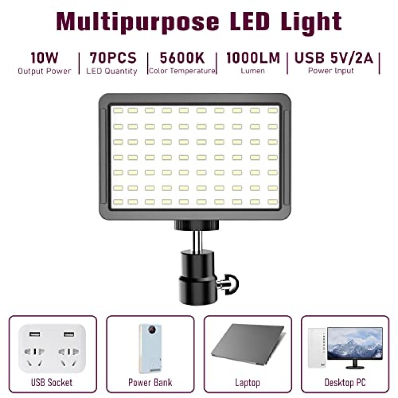 사진 조명 키트 조도 조절이 가능한 5600K USB Led 비디오 스튜디오 스트리밍 조명, 조정 가능한 삼각대 스탠드 및 테이블 탑/사진 비디오 촬영용 컬러 필터 포함