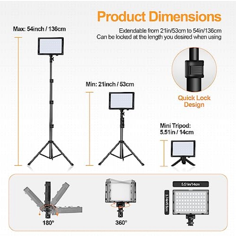 이마트 LED 사진 채우기 조명 디밍 가능 5600k 및 51인치 조절 스탠드가 있는 컬러 필터, 사진 촬영용 휴대용 스튜디오 조명, 비디오 녹화 스트리밍 촬영용 사진 비디오 조명