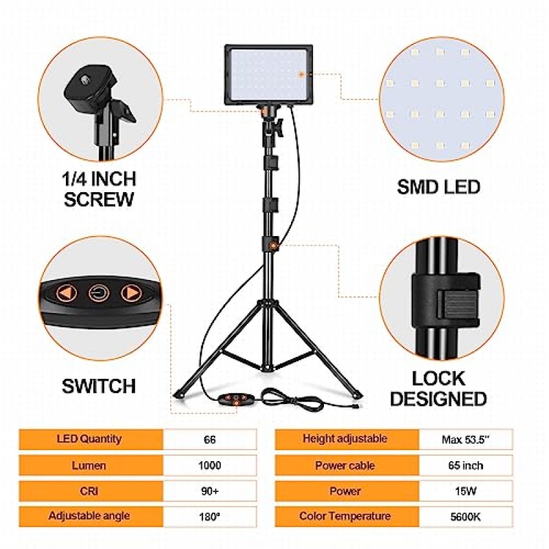 이마트 LED 사진 채우기 조명 디밍 가능 5600k 및 51인치 조절 스탠드가 있는 컬러 필터, 사진 촬영용 휴대용 스튜디오 조명, 비디오 녹화 스트리밍 촬영용 사진 비디오 조명