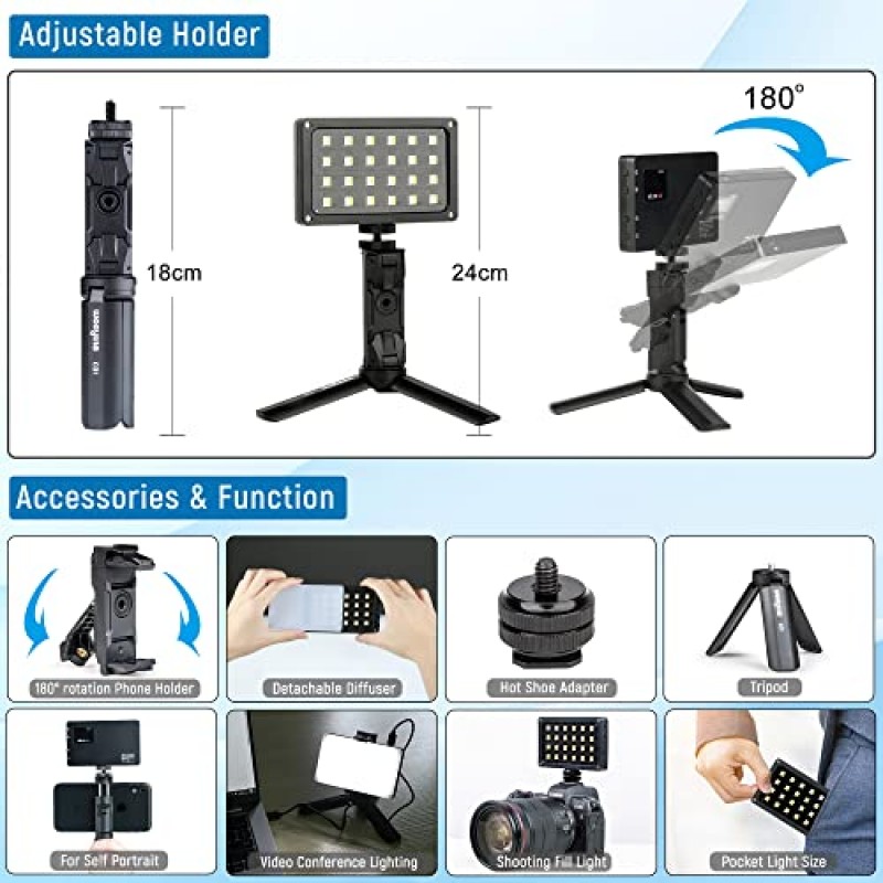 VILTROX LED 카메라 비디오 조명, 미니 삼각대가 포함된 화상 회의 조명 키트, 포켓 사진 조명 바이컬러 2500-8500K 패널 조명 비디오 녹화용 사진 조명 사진 촬영 줌 조명