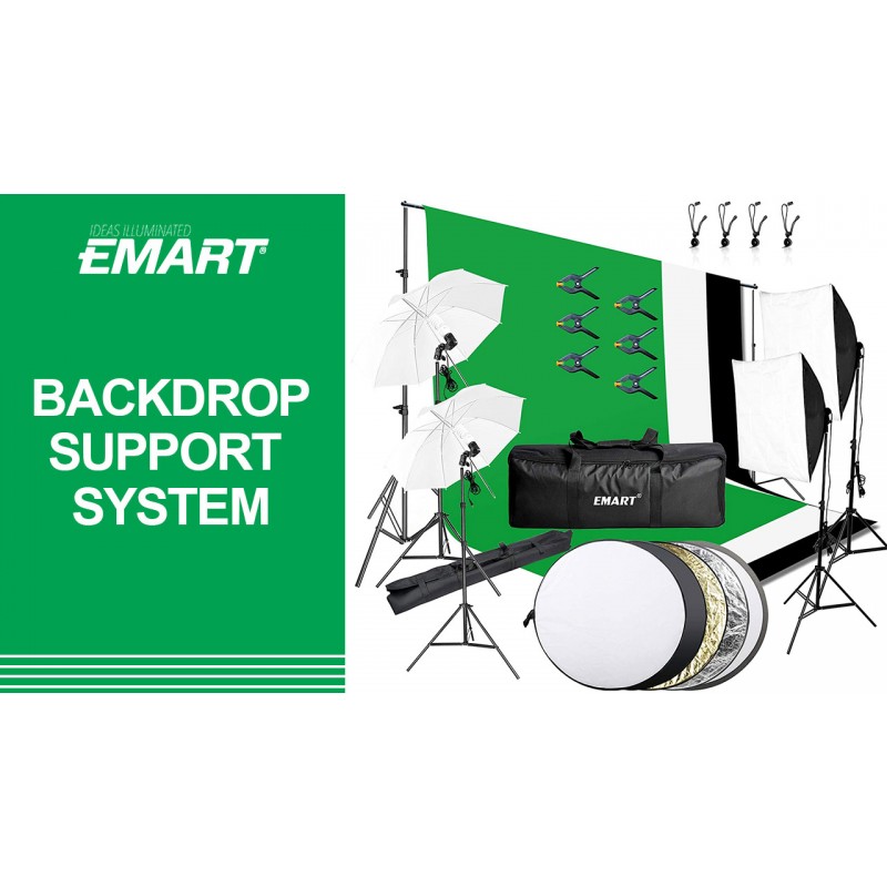 EMART 8.5 x 10피트 배경 지원 시스템, 사진 비디오 스튜디오 조명 키트 우산 소프트박스 세트 사진 스튜디오 제품, 인물 사진 및 비디오 촬영 사진용 연속 조명