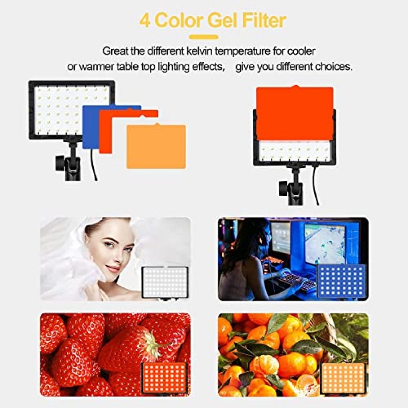 EMART 60 LED 연속 휴대용 사진 조명 키트 테이블 탑 사진 비디오 스튜디오 라이트 램프 컬러 필터 포함 - 2팩