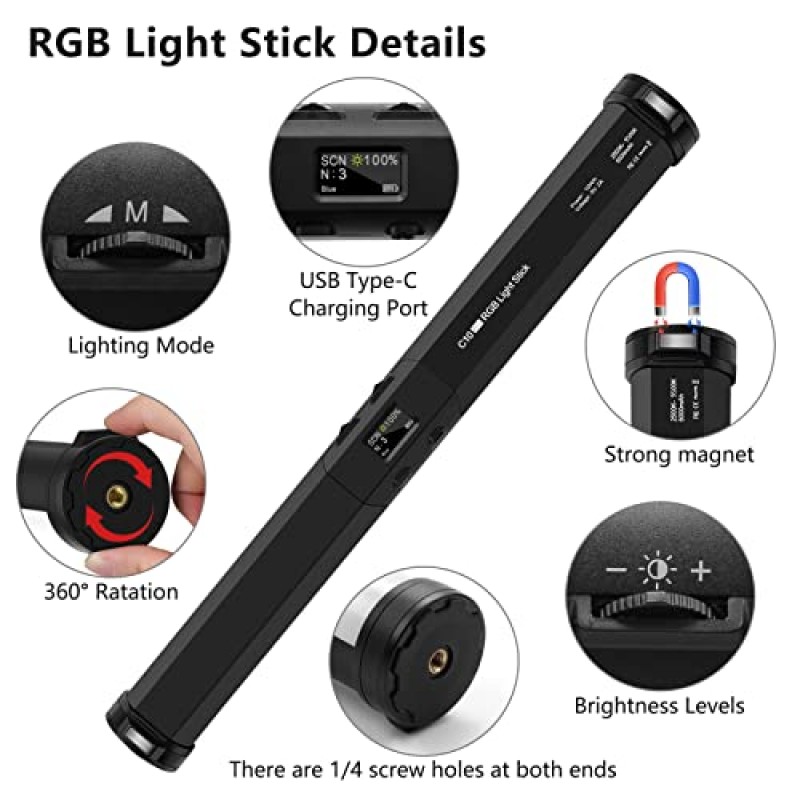 스탠드가 있는 RGB Led 비디오 라이트 스틱 막대, QEUOOIY 360° 풀 컬러 2500-9500K 휴대용 스튜디오 사진 조명, Vlog용 27