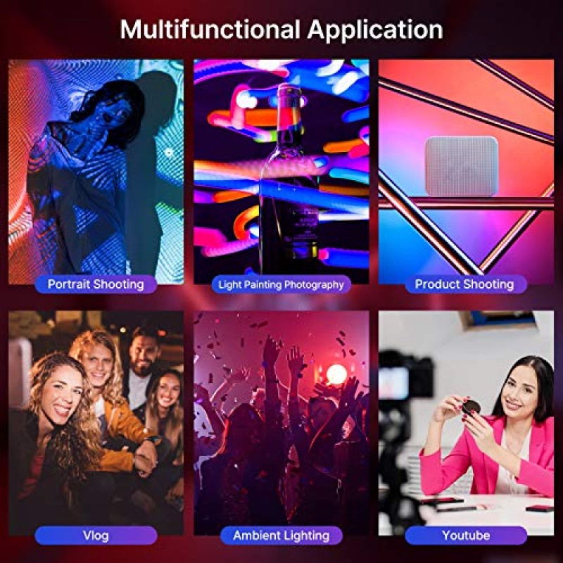 ULANZI VL49 RGB 비디오 조명, LED 카메라 조명 360° 풀 컬러 휴대용 사진 조명(콜드 슈 3개 포함), 2000mAh 충전식 CRI 95+ 2500-9000K 조광 가능 패널 램프 지원 자기 매력