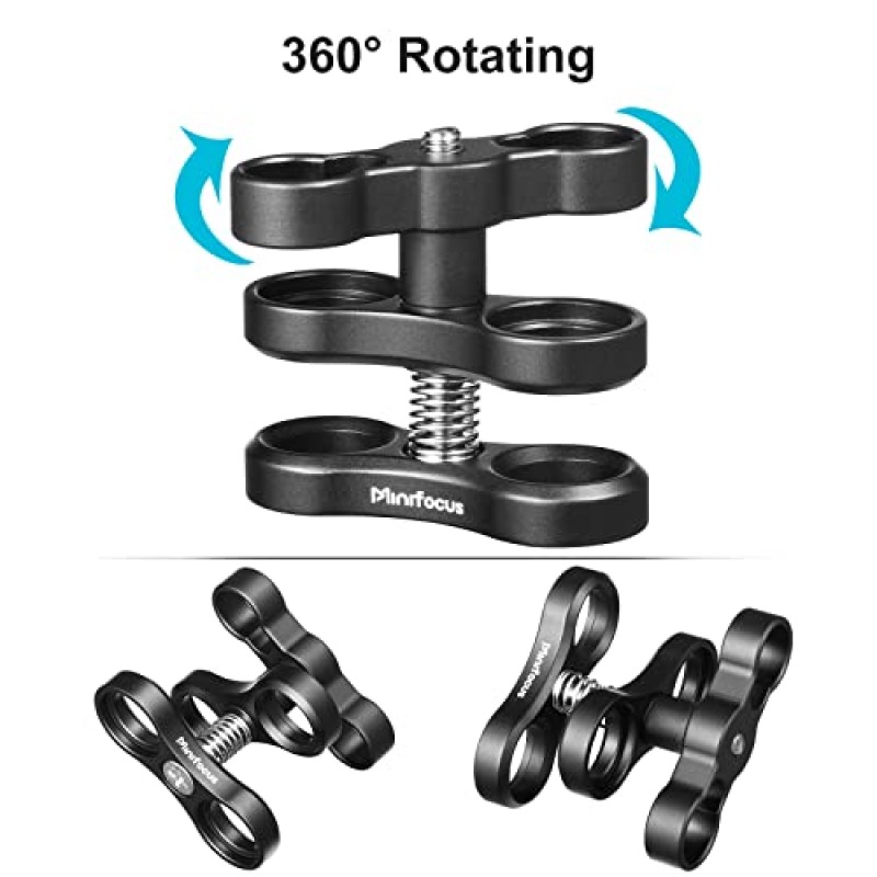 MINIFOCUS 2PCS 수중 다이빙 라이트 암 트레이 시스템, 사진 다이빙 카메라, 액션 카메라 손전등 암 시스템용 360° 클립 어댑터 브래킷용 1인치 알루미늄 볼 클램프 마운트