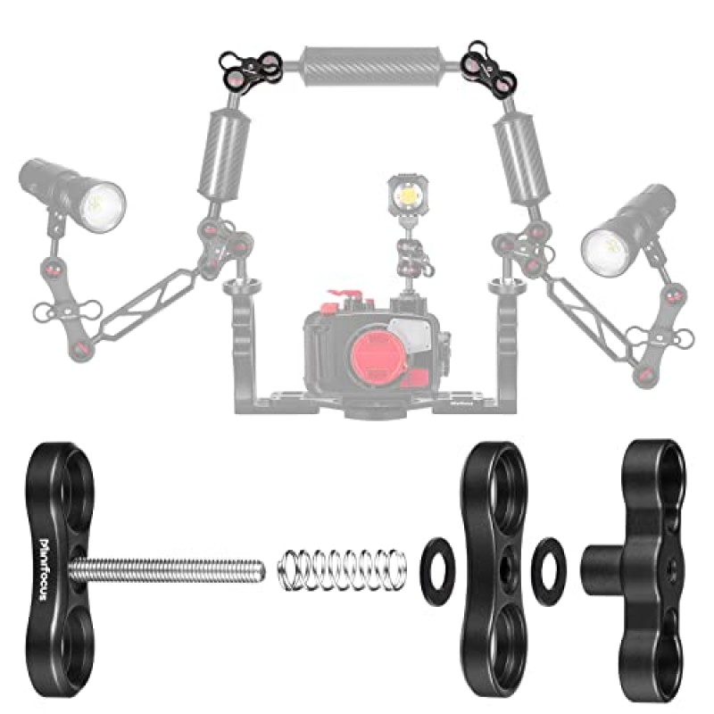 MINIFOCUS 2PCS 수중 다이빙 라이트 암 트레이 시스템, 사진 다이빙 카메라, 액션 카메라 손전등 암 시스템용 360° 클립 어댑터 브래킷용 1인치 알루미늄 볼 클램프 마운트